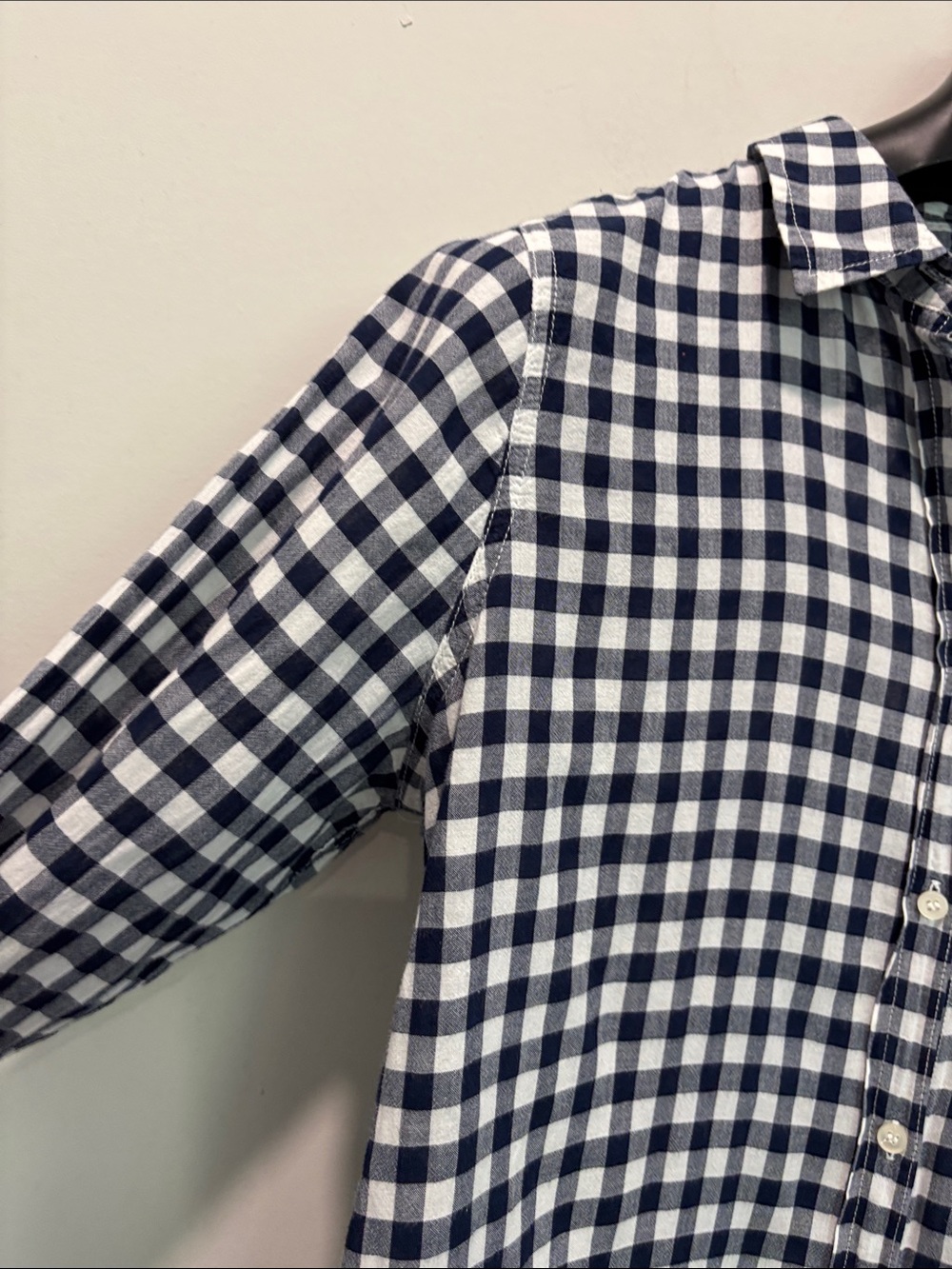 J.Crew Boy Shirt Navy White Gingham Plaid Button Down Cotton Size 8 - Picture 7 of 14